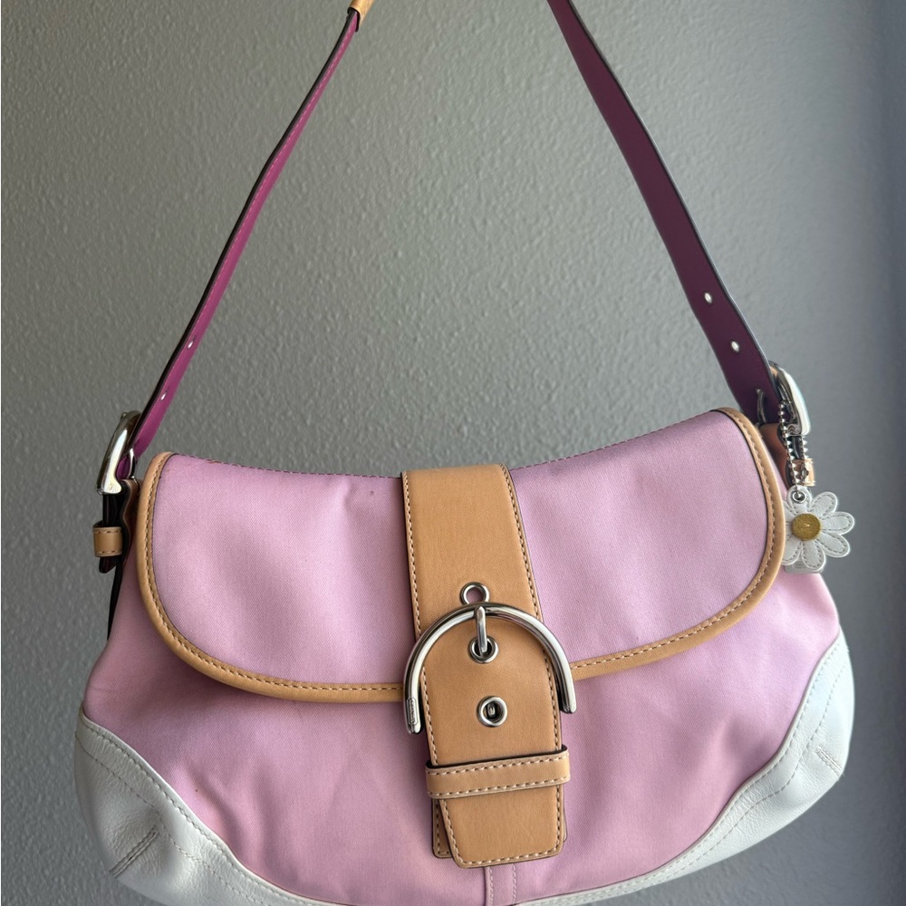 Coach Pink and Tan Shoulder Bag